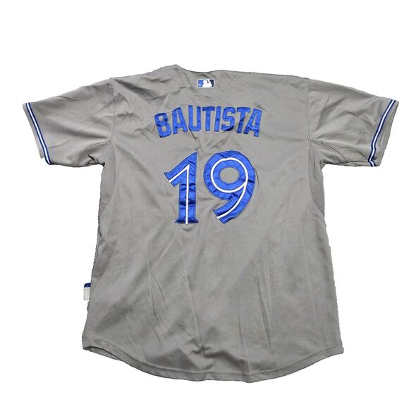 Toronto Blue Jays Jersey Mens 48 Gray MLB Baseball Jose Bautista 19 Button Road - Picture 2 of 10